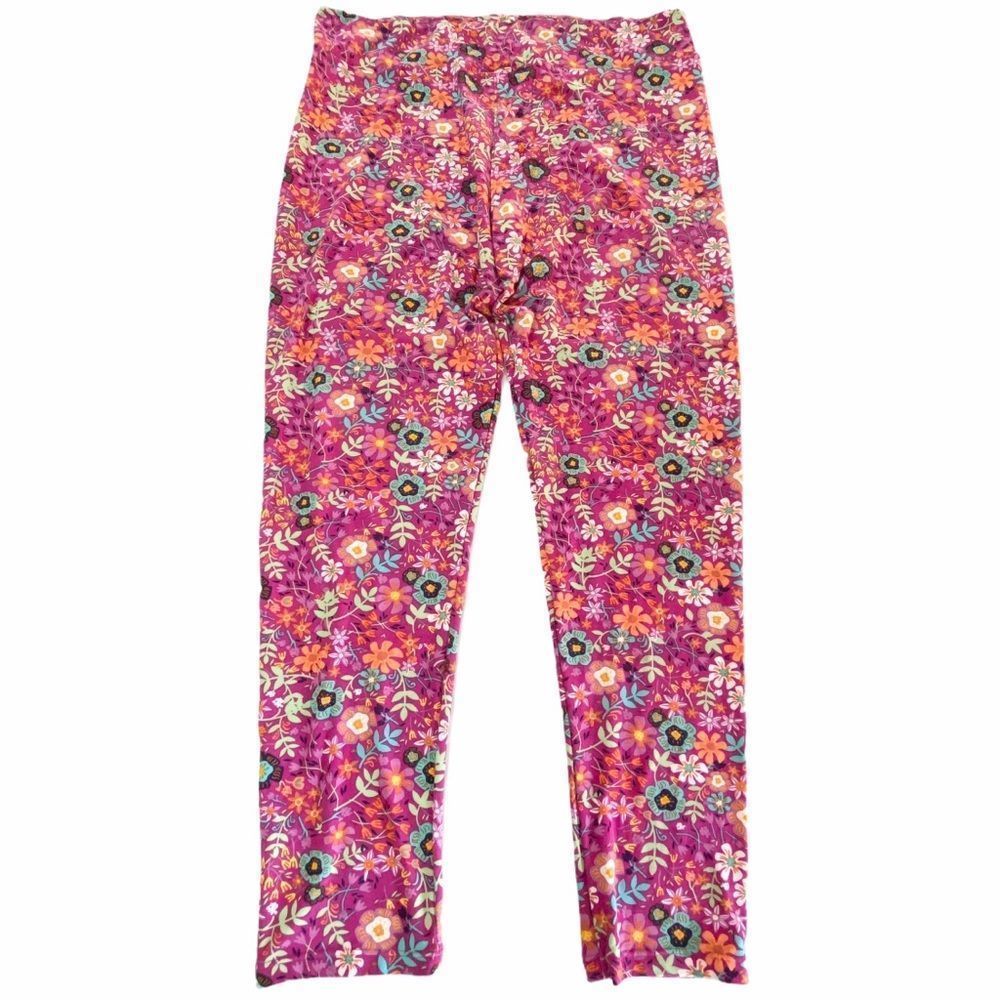 LULAROE Pink Floral Print‎ Leggings Tall Curvy 2
